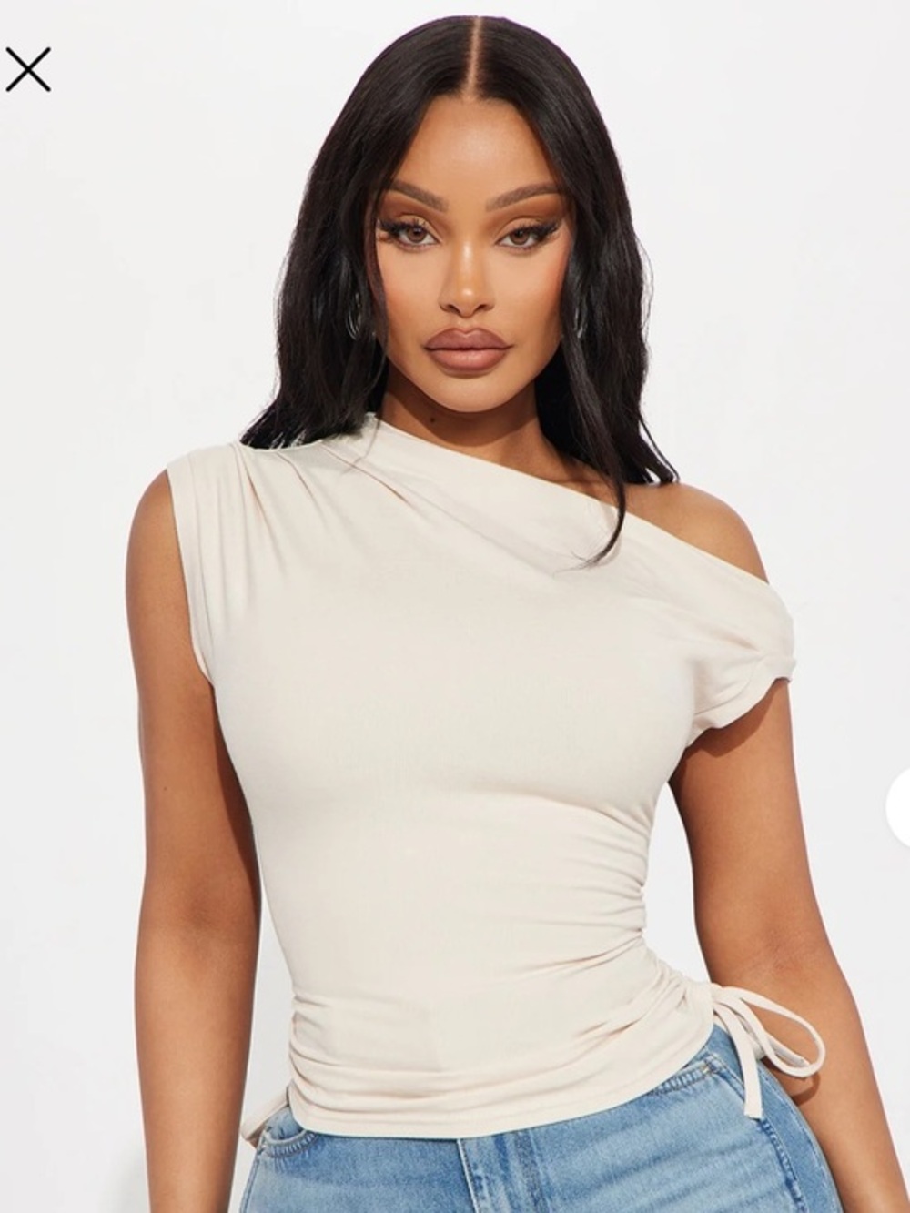 Fashion Nova Tan One-Shoulder Ruched Side Tank